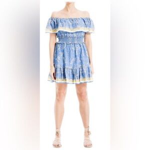 Max Studio Smocked Top Off The Shoulder Short Dress NWT SZ L